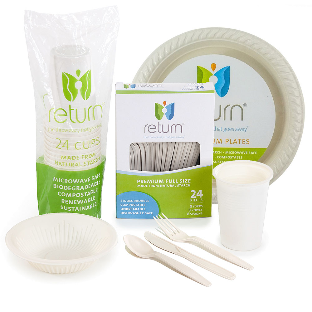 Eco Friendly Disposable Dinnerware 96 Guest Party Package by YumiEco