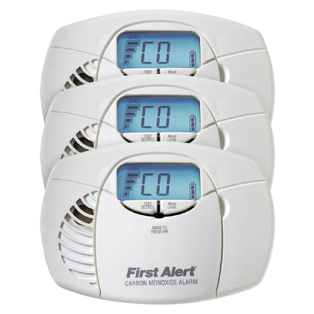 3 Pack of First Alert Battery Operated Carbon Monoxide Alarm with Backlit Digital Display