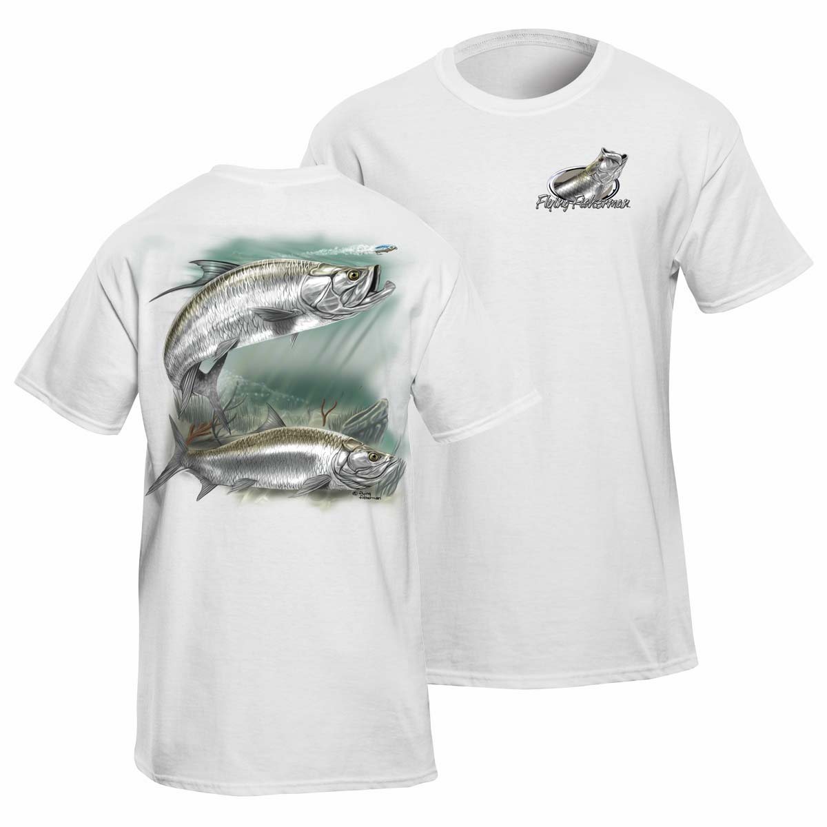 Flying Fisherman T1668Wl Tarpon T-Shirt, White Large | Great Brands Outlet