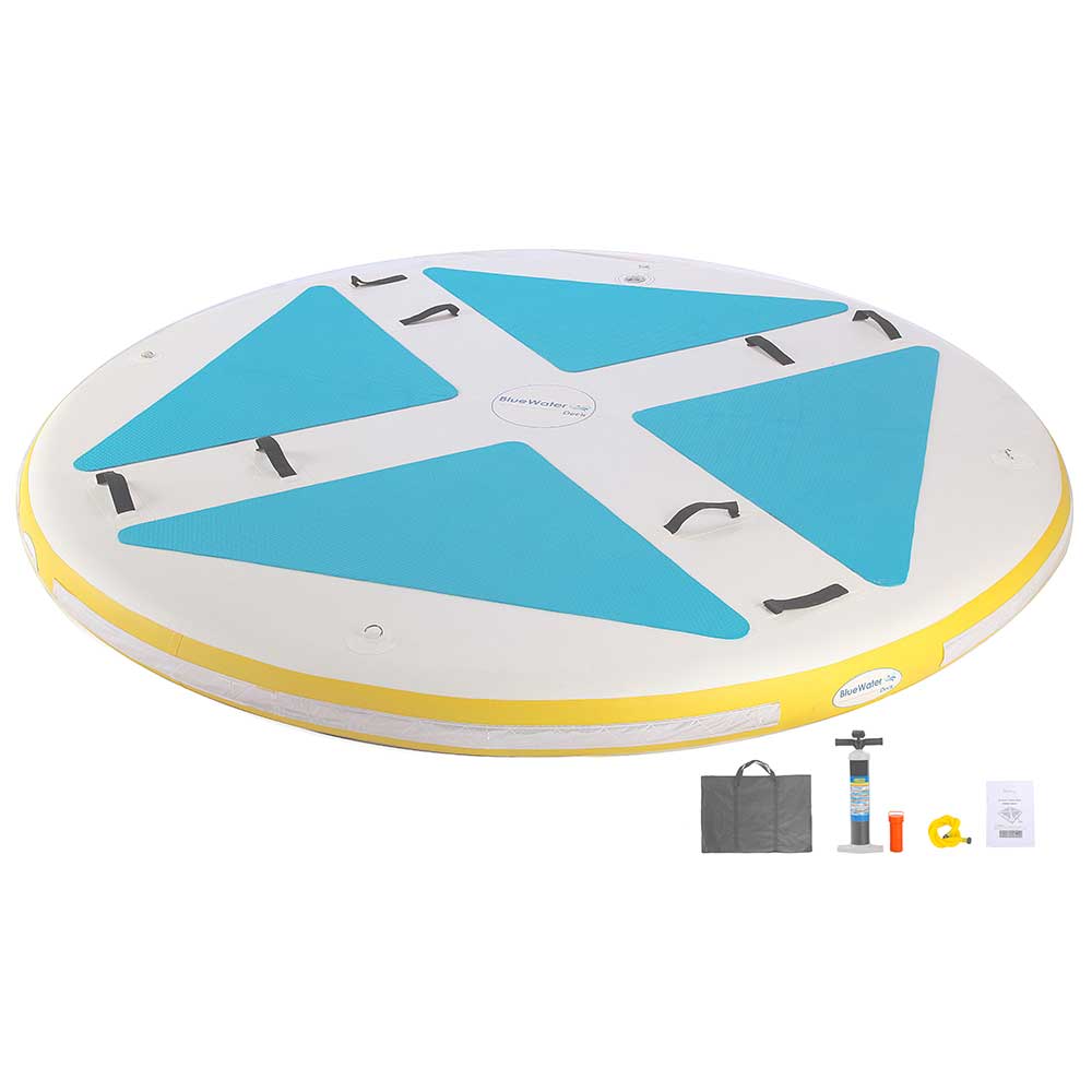 Blue Water Toys Inflatable Round Floating Deck Water Raft, 7.5ft x 7