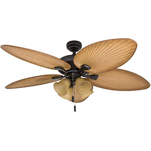 Honeywell Palm Valley 52-Inch Bronze Tropical LED Ceiling Fan with 4-Light, Palm Leaf Blades - 50506-03