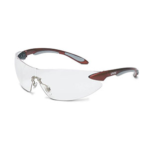 Honeywell Uvex Ignite Safety Eyewear, Frameless Design, Red and Silver Metallic Temples, Clear Lens, Anti-Fog Lens Coating - RWS-51037