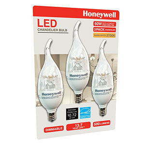 Honeywell B11 Candelabra and Chandelier LED Light Bulbs, 60W Equivalent Dimmable 3 Pack, B116027HB320