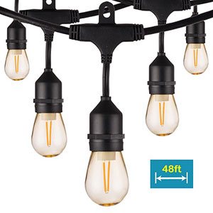 Honeywell 48 Foot Replaceable Filament Style Amber LED String Light Set with Polystyrene Bulb, SW148A221110