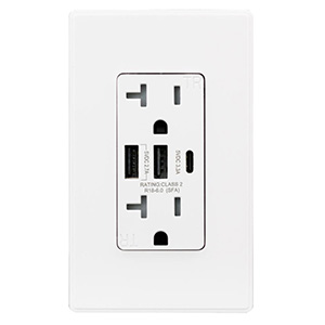 USI Electric A & C USB Chargers 20 Amp Tamper Resistant Duplex Receptacle Wall Outlet, White - USB2R3WH20CA